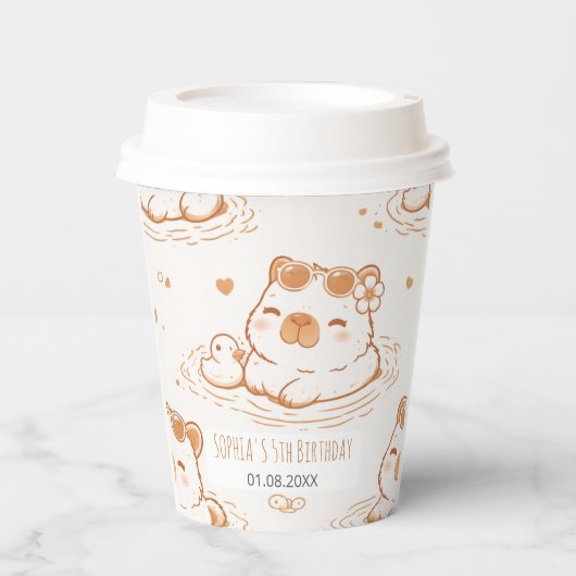 Cute Capybara With Sunglasses Kids Birthday Party Papieren Bekers (Voorkant)