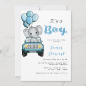 Cute Car Boy's Elephant Waterverf Baby shower Kaart (Voorkant)