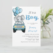 Cute Car Boy's Elephant Waterverf Baby shower Kaart (Staand voorkant)