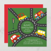 Cute Car Roadway Boys Baby shower Invitation Kaart (Voorkant / Achterkant)