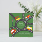 Cute Car Roadway Boys Baby shower Invitation Kaart (Staand voorkant)