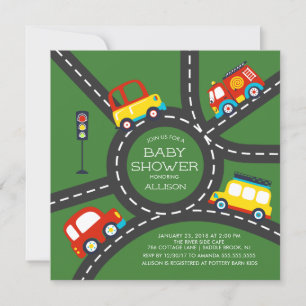 Cute Car Roadway Boys Baby shower Invitation Kaart