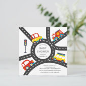 Cute Car Roadway Boys Baby shower Invitation Kaart (Staand voorkant)