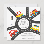 Cute Car Roadway Boys Baby shower Invitation Kaart (Voorkant)
