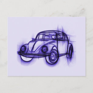 Cute Car Sketch in Paars Briefkaart
