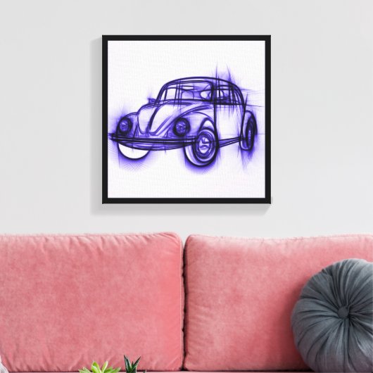 Cute Car Sketch in Paars Canvas Afdruk (Insitu (Woonkamer))