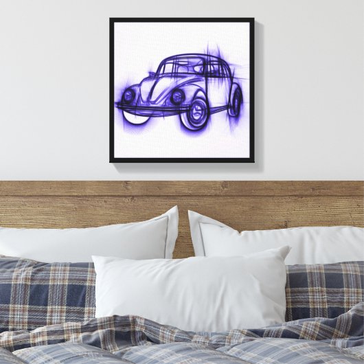 Cute Car Sketch in Paars Canvas Afdruk (Insitu (Slaapkamer))