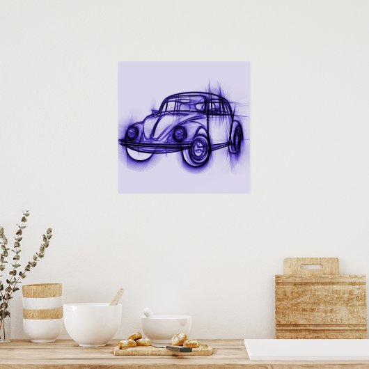 Cute Car Sketch in Paars Poster (Keuken)