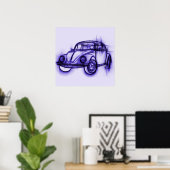 Cute Car Sketch in Paars Poster (Thuiskantoor)