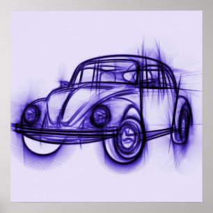 Cute Car Sketch in Paars Poster