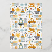 Cute Car Speelgoed Pattern Boy Blauwgroen Baby sho Folie Uitnodiging (Achterkant)