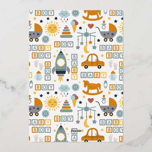 Cute Car Speelgoed Pattern Boy Blauwgroen Baby sho Folie Uitnodiging (Achterkant)