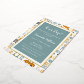 Cute Car Speelgoed Pattern Boy Blauwgroen Baby sho Folie Uitnodiging (Gedraaid)