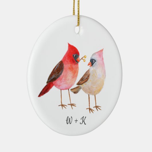 Cute Cardinal Giving Gifts Couple Custom Christmas Keramisch Ornament (Rechts)