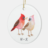 Cute Cardinal Giving Gifts Couple Custom Christmas Keramisch Ornament (Links)