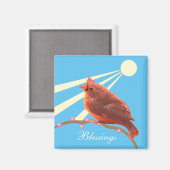 Cute Cardinale Bird on Light Blue Magneet (Voorkant / Achterkant)