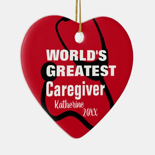 Cute Caregiver Medical Red Heart, gepersonaliseerd Keramisch Ornament (Rechts)