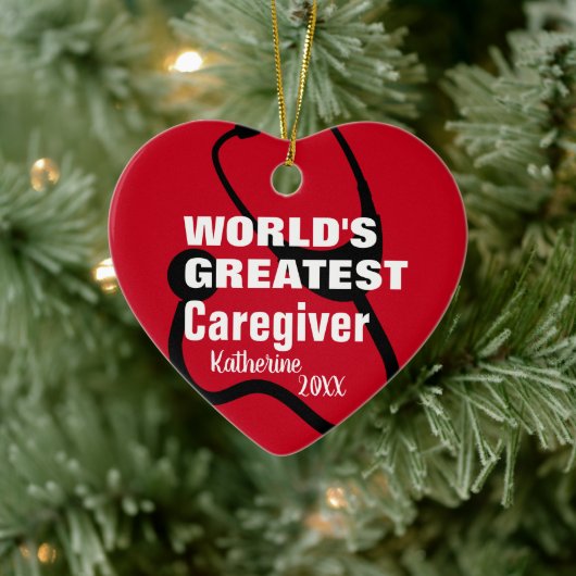 Cute Caregiver Medical Red Heart, gepersonaliseerd Keramisch Ornament (Boom)