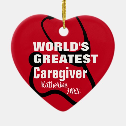 Cute Caregiver Medical Red Heart, gepersonaliseerd Keramisch Ornament (Voorkant)