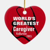 Cute Caregiver Medical Red Heart, gepersonaliseerd Keramisch Ornament (Achterkant)