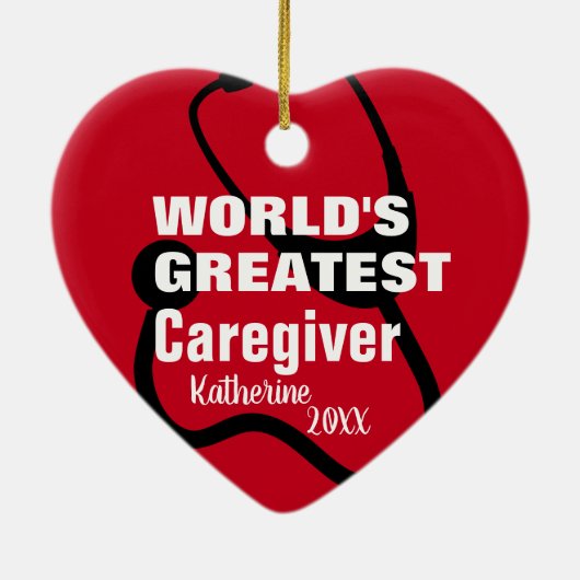 Cute Caregiver Medical Red Heart, gepersonaliseerd Keramisch Ornament (Achterkant)