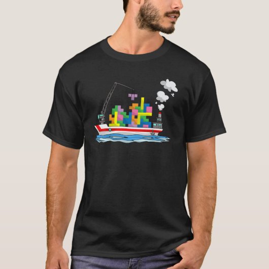 Cute Cargo Ship Blocks Toy Boat Brick Puzzle T-shirt (Voorkant)
