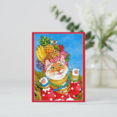 Cute Carmen Miranda cat fantasy briefkaart (Staand voorkant)