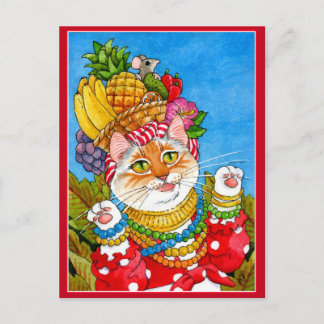 Cute Carmen Miranda cat fantasy briefkaart