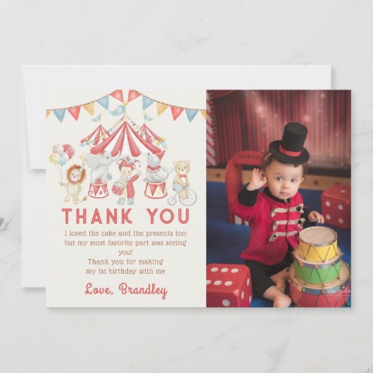 Cute Carnaval Circus Show Verjaardagsfoto Bedankkaart (Voorkant)