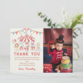 Cute Carnaval Circus Show Verjaardagsfoto Bedankkaart (Staand voorkant)