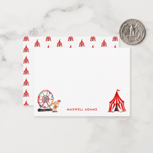 Cute Carnaval Circusshow Clowns Ballonnen Kids Notitiekaartje (Voorkant / Achterkant in situ)