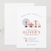 Cute Carnival Circus Birthday Party Invitation Kaart (Voorkant / Achterkant)