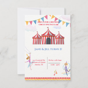 Cute Carnival Circus Birthday Party Invitation Kaart