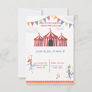 Cute Carnival Circus Birthday Party Invitation Kaart