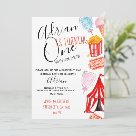 Cute carnival circus kind party kaart (Staand voorkant)