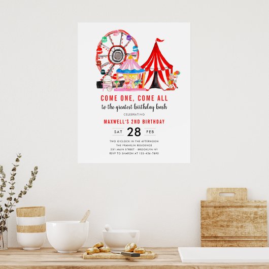 Cute Carnival Circus Show Birthday Kind Poster (Keuken)