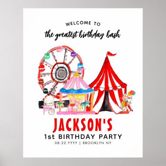 Cute Carnival Circus Show Birthday Kind Poster (Voorkant)