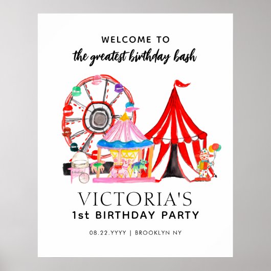 Cute Carnival Circus Show Kind Birthday Po Poster (Voorkant)