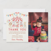 Cute Carnival Circus Show Verjaardagsfoto Bedankkaart (Voorkant)