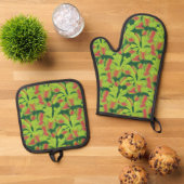 Cute Carnivorous Venus Flytrap Patroon Ovenwant & Pannenlap Set (Top down)