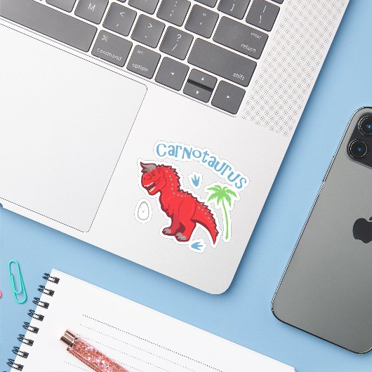 Cute Carnotaurus Sticker (Laptop met iPhone)