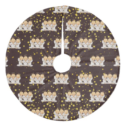 Cute Caroling Angels Fleece Tree Skirt Kerstboom Rok (Voorkant)