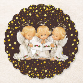 Cute Caroling Angels Paper Onderzetter