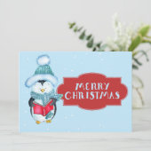 Cute Caroling Penguin Kerstmis Feestdagenkaart (Staand voorkant)