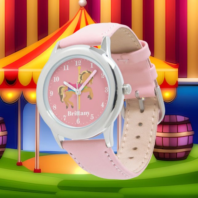 Cute carousel horse add name watch horloge (Creator heeft geüpload)
