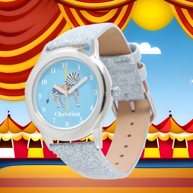 Cute Carousel zebra add name Horloge (Creator heeft geüpload)