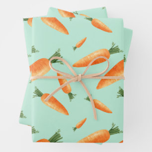 Cute Carrot Love Pattern Pastel Green Inpakpapier Vel