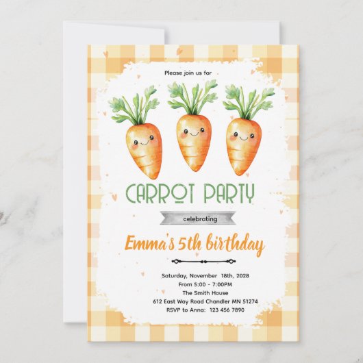 Cute carrot party invitation kaart (Voorkant)