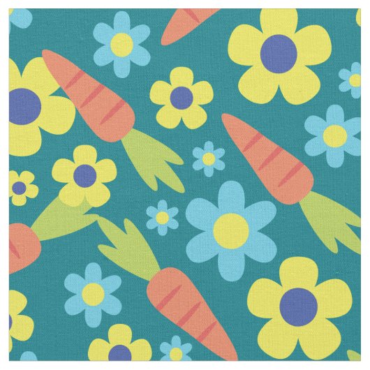 Cute Carrots and Flowers Spring Easter Stof (Close Up)