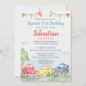 Cute Cars Baptism 1e verjaardag Uitnodiging (Voorkant)